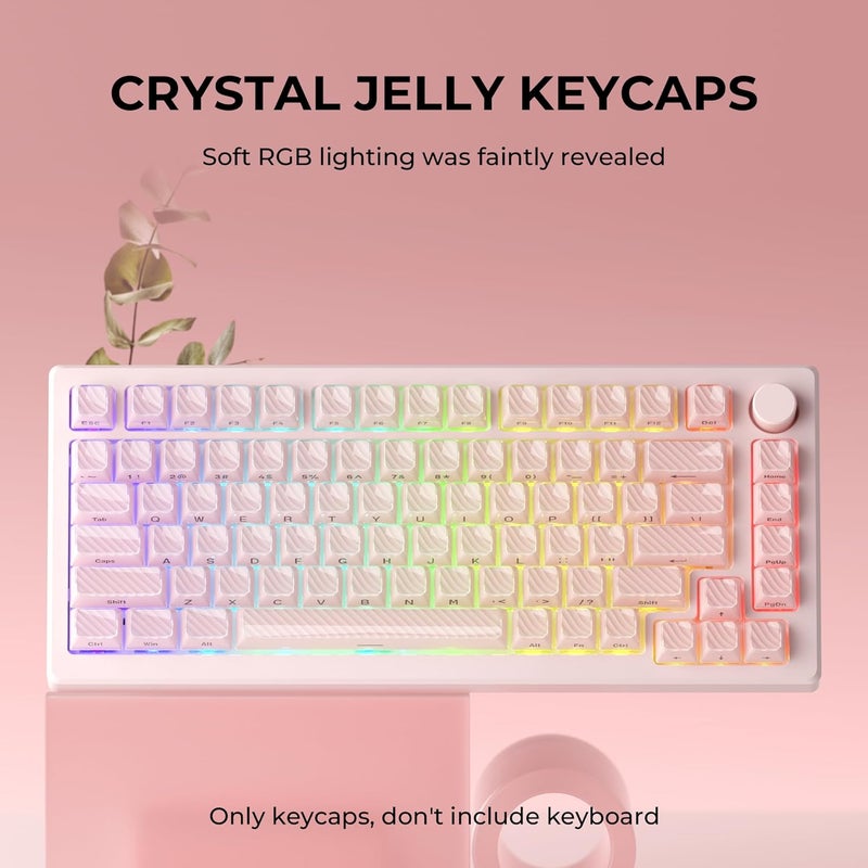 HITIME XVX Keycaps, Cute Pink Crystal Jelly Keycaps 75 65 60 100 Percent, Custom Side Printed Key caps for ANSI/ISO Layout 61/68/84/87/98/104 Gaming Mechanical Keyboard, OEM Profile 136 Keys - Image 2